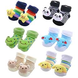 FedMois 6 Paar Baby ABS rutschfeste Socken Baumwolle 3D Tiermotive, Jungen, 9-18 Monate von FedMois