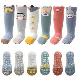 FedMois 6er Pack Baby Kleinkinder ABS rutschfeste Socken Knielang Kniestrümpfe Baumwolle, Hai, 0-12 Monate von FedMois