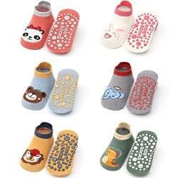 FedMois 6er Pack Baby Kleinkinder ABS rutschfeste Socken Sneaker Socken Tiermotive Baumwolle, Panda, 0-1 Jahr von FedMois