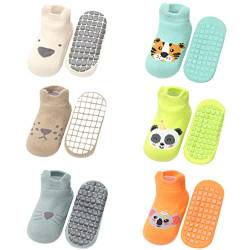 FedMois 6er Pack Baby Kleinkinder ABS rutschfeste Socken Sneaker Socken Tiermotive Baumwolle, Tiere, 0-1 Jahr von FedMois