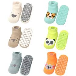 FedMois 6er Pack Baby Kleinkinder ABS rutschfeste Socken Sneaker Socken Tiermotive Baumwolle, Tiere, 3-5 Jahre von FedMois