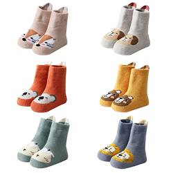 FedMois 6er Pack Baby Kleinkinder ABS rutschfeste Wintersocken dicke Thermosocken Baumwolle, Tiere, 0-1 Jahr von FedMois