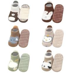 FedMois 6er Pack Baby Kleinkinder Wintersocken antirutsch dicke Thermosocken Sneaker Socken unsichtbar Baumwolle, Bär, 3-5 Jahre von FedMois