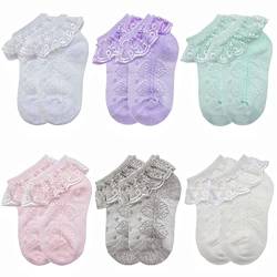 FedMois 6er Pack Baby Mädchen Socken mit Spitze Taufsöckchen Baumwolle, Set B, 0-1 Jahr (Herstellergröße S) von FedMois