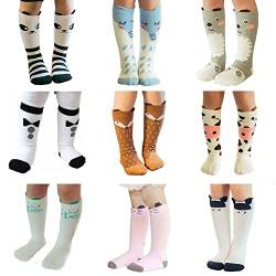 FedMois 9er Pack Baby Kleinkinder Kniestrümpfe Socken Knielang Baumwolle, Mehrfarbig, 4-6 Jahre von FedMois