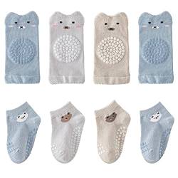 FedMois Baby Kleinkinder ABS rutschfeste Socken + Knieschoner für Krabbelbabys Baumwolle 8er Pack, Baby Jungen, 0-12 Monate von FedMois