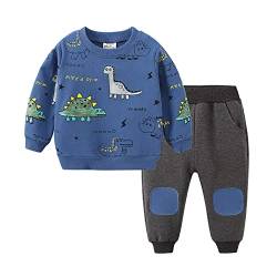 FedMois Kinder Trainingsanzug Sportanzug Sweatjacke + Hose Baumwolle, Dinosaurier blau, Gr. 104 (Herstellergröße 110) von FedMois