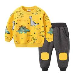 FedMois Kinder Trainingsanzug Sportanzug Sweatjacke + Hose Baumwolle, Dinosaurier gelb, Gr. 110/116 (Herstellergröße 120) von FedMois
