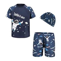 FedMois Kleinkinder Jungen Badeanzug 3-teiliges Schwimmkleidung Set Badeshirt Badeshorts Bademütze, Astronaut, Gr. 116 (Herstellergröße 2XL) von FedMois