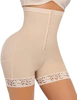 FeelinGirl Bauch Weg Hose Damen Miederhose Bauchweg Shapewear Po-Lift Hohe Taille mit Haken Body Shaper Pants Shaping Unterwäsche Figurformende Beige XS von FeelinGirl