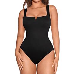 FeelinGirl Body Damen Shapewear Bauchweg Sommer Fashion Quadratischer Ausschnitt mit V-Öffnung Ausgehen-Tanktops Shaper Bodysuit Schwarz M von FeelinGirl