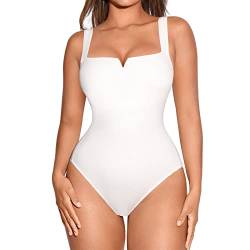 FeelinGirl Body Damen Shapewear Bauchweg Sommer Fashion Quadratischer Ausschnitt mit V-Öffnung Ausgehen-Tanktops Shaper Bodysuit Weiß S von FeelinGirl