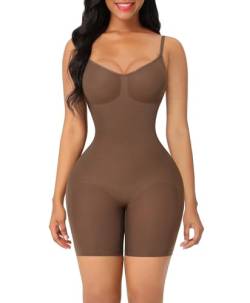 FeelinGirl Body Shaper Damen Bauchkontrolle Nahtlos Shapewear Ganzkörper Überbrust Figurenformend Übergröße Taillenmieder Butt-Heber Rückenstütze Braun 5XL von FeelinGirl