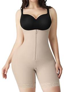 FeelinGirl Damen Formende Bodys Hohe Taille mit Reißverschluss Vorne Shapewear Miederpants mit Verstellbaren Trägern Bauchweg Body Shaper Ganzkörper Mieder Bodysuit Hautfarbe XXL von FeelinGirl