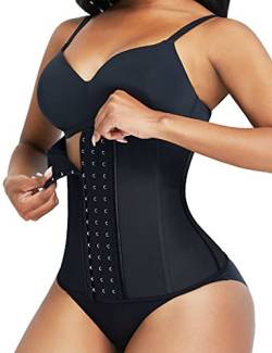 FeelinGirl Damen Korsage mit 9 Stahlknochen Korsett Shapewear Waist Cincher Latex Taillenmieder Shapewear Unterbrust Korsett Cincher Shaper Body Bauchweg Corsage mit 3 Reihen Haken Schwarz M von FeelinGirl