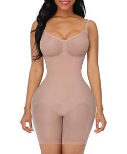 FeelinGirl Damen Shapewear Nahtlos Bauch weg Ganzkörper Body Shaper Überbrust Po-Lift Oberschenkel Schlanker Figurenformend mit nicht entfernbar Riemen Beige XL/XXL von FeelinGirl