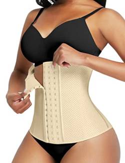 FeelinGirl Damen Trainer Korsett Atmungsaktiv mit Stanzung Taillenmieder 3-reihige Haken Unterbrust Cincher mit 9 Stahlknochen Latex Waist Shapewear Beige 3XL von FeelinGirl