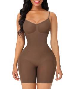 FeelinGirl Formende Bodys Bauch Weg Nahtlos Shapewear mit Verstellbarer Riemen Ganzkörper Body Shaper Überbrust Figurenformend Mieder-Body Butt Lifter Rückenstütze Braun M/L von FeelinGirl