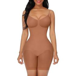 FeelinGirl Shapewear Bodysuit Nahtlos V-Ausschnitt Formende Bodys für Damen Bauch Weg Überbrust Seamless Body Shaper mit Verstellbarer Riemen Bronze M/L von FeelinGirl