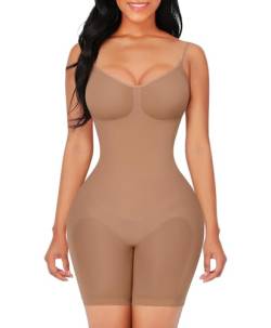 FeelinGirl Shapewear Bodysuit Nahtlos V-Ausschnitt Formende Bodys für Damen Bauch Weg Überbrust Seamless Body Shaper mit Verstellbarer Riemen Leichter Kaffee 3XL/4XL von FeelinGirl