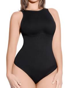 FeelinGirl Shapewear Damen Bauchweg, Nahtloser Bodysuit Ärmellos mit Rundhalsausschnitt, Body Shaper mit Racerback, Bodystring mit Snap-Verschluss Schwarz XS/S von FeelinGirl