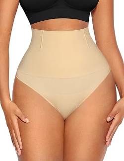 FeelinGirl Shapewear Tanga Damen Bauchweg Unterhose Nahtlos Mittle Taille Miederslip Shaping String Abdomen Doppelschichtig Beige M/L von FeelinGirl