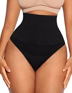 FeelinGirl Shapewear Tanga Damen Bauchweg Unterhose Nahtlos Mittle Taille Miederslip Shaping String Abdomen Doppelschichtig Schwarz M/L von FeelinGirl