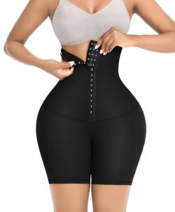 FeelinGirl Shorts-Leggings Bauch Weg Miederpants Yoga Shapewear-Shorts für Damen Hohe Taille Bauchkontrolle mit 3 Reihen Haken und Öse Oberschenkelkontrolle Schwarz S von FeelinGirl