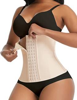 FeelinGirl Waist Trainer Damen Korsett mit 4 Reihen Haken Bauchweg Taillenmieder aus Latex Unterbrust Korsage mit 9 Stahlknochen Beige L von FeelinGirl