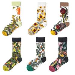 Feelorna 6 Paar Damen Socken, Blume gedruckt Stickerei atmungsaktiv Mesh Socken, Casual Ankle High Lace Socken für Frauen und Mädchen (A) von Feelorna