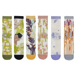 Feelorna 6 Paar Damen Socken, Blume gedruckt Stickerei atmungsaktiv Mesh Socken, Casual Ankle High Lace Socken für Frauen und Mädchen (B) von Feelorna