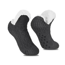 Feelorna Frauen Pantoffeln Socken, Frauen warme Wintersocken, Fleece gefüttert Anti-Rutsch gestrickt dicke Socken für Indoor Home Floor (Grau) von Feelorna