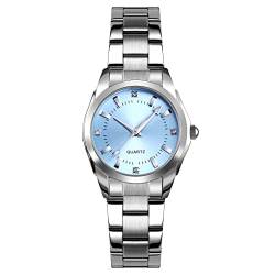 FeiWen Damen Fashion Analog Quarz Edelstahl Uhren Einfacher Stil Armbanduhren (Blau) von FeiWen