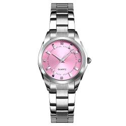 FeiWen Damen Fashion Analog Quarz Edelstahl Uhren Einfacher Stil Armbanduhren (Rosa) von FeiWen
