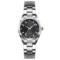 FeiWen Damen Fashion Analog Quarz Edelstahl Uhren Einfacher Stil Armbanduhren (Schwarz) von FeiWen