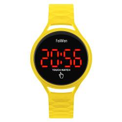 FeiWen Damen Fashion Einfach Touch-Steuerung LED Digital Uhren Gummi Sport Armbanduhr (Gelb) von FeiWen