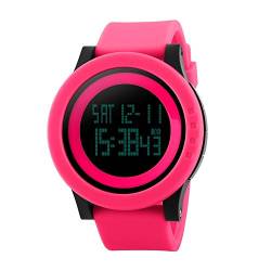 FeiWen Damen Fashion Sport Digital Uhren Multifunktional Outdoor 50M Wasserdicht Plastik Wählscheiben mit Kautschuk Band Armbanduhren, Rot von FeiWen