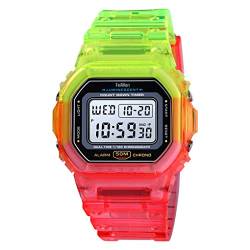 FeiWen Damen Fashion Sport Uhren Outdoor Wasserdicht Multifunktional Plastik Digital Armbanduhren mit Kautschuk Band Elektronik Stoppuhr Countdown Doppel Zeit (Grün Rot) von FeiWen