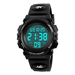 FeiWen Damen Outdoor Sport Uhren 50M Wasserdicht Schwarz Plastik Wählscheiben mit Kautschuk Band Multifunktiona LED Militär Armbanduhren von FeiWen