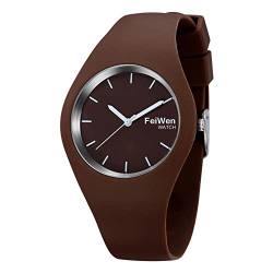 FeiWen Damen und Mädchen Fashion Casual Analog Quartz Uhren 12 Farben Kautschuk Wählscheiben mit Band Minimalismus Dress Armbanduhren, Broun von FeiWen