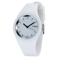 FeiWen Damen und Mädchen Fashion Casual Analog Quartz Uhren 12 Farben Kautschuk Wählscheiben mit Band Minimalismus Dress Armbanduhren, Weiß von FeiWen