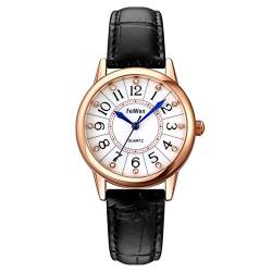 FeiWen Damenuhr Analog Quarz Elegant Uhren Gold Edelstahl Wählscheiben mit Leder Band Business Armbanduhren (Rose) von FeiWen