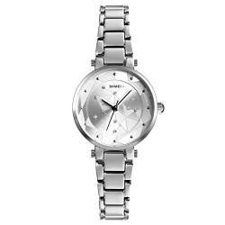 FeiWen Damenuhr Fashion Analog Quarz Uhren Edelstahl Armbanduhren (Silber) von FeiWen