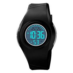 FeiWen Damenuhr Sportuhr LED Digitaluhr Outdoor Wasserdicht Militär Uhren Plastik Wählscheiben mit Kautschuk Band Multifunktiona Armbanduhren (Schwarz grau) von FeiWen