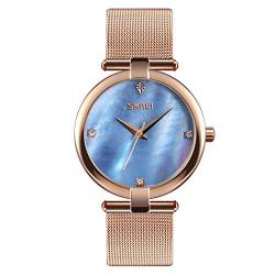 FeiWen Fashion Analog Quarz Damen Uhren Kristall Schuppe Einfacher Stil Edelstahl Armbanduhren (Blau) von FeiWen