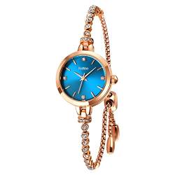FeiWen Fashion Damenuhr Kristallarmband Analog Quarz Edelstahl Uhren Mädchen Armbanduhren (Blau) von FeiWen