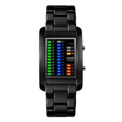 FeiWen Fashion Elegant Unisex Binary Digital Uhren Mehrfarbig LED Licht 50M Wasserdicht Einzigartig Rechteck Edelstahl Armbanduhren Kalender Lässig Stil, Schwarz von FeiWen