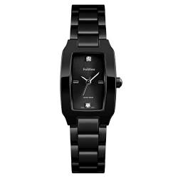 FeiWen Fashion Luxus Damen und Mädchen Analog Quarz Edelstahl Uhren Elegant Casual Einfach Armbanduhren (Schwarz) von FeiWen