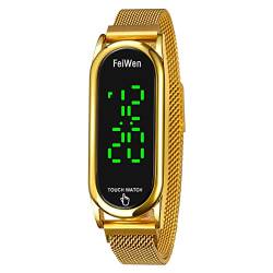FeiWen Fashion Unisex Sportuhr LED Digital Elektronik Licht Uhren Outdoor Running Damenuhr Herrenuhr Armbanduhr (Gold) von FeiWen