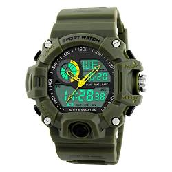 FeiWen Großes Zifferblatt Herren Digitaluhr Militär Sportuhr Outdoor Multifunktional 50M Wasserdicht Plastik Armbanduhren mit Kautschuk Band Analog Quarz Doppelte Zeit von FeiWen